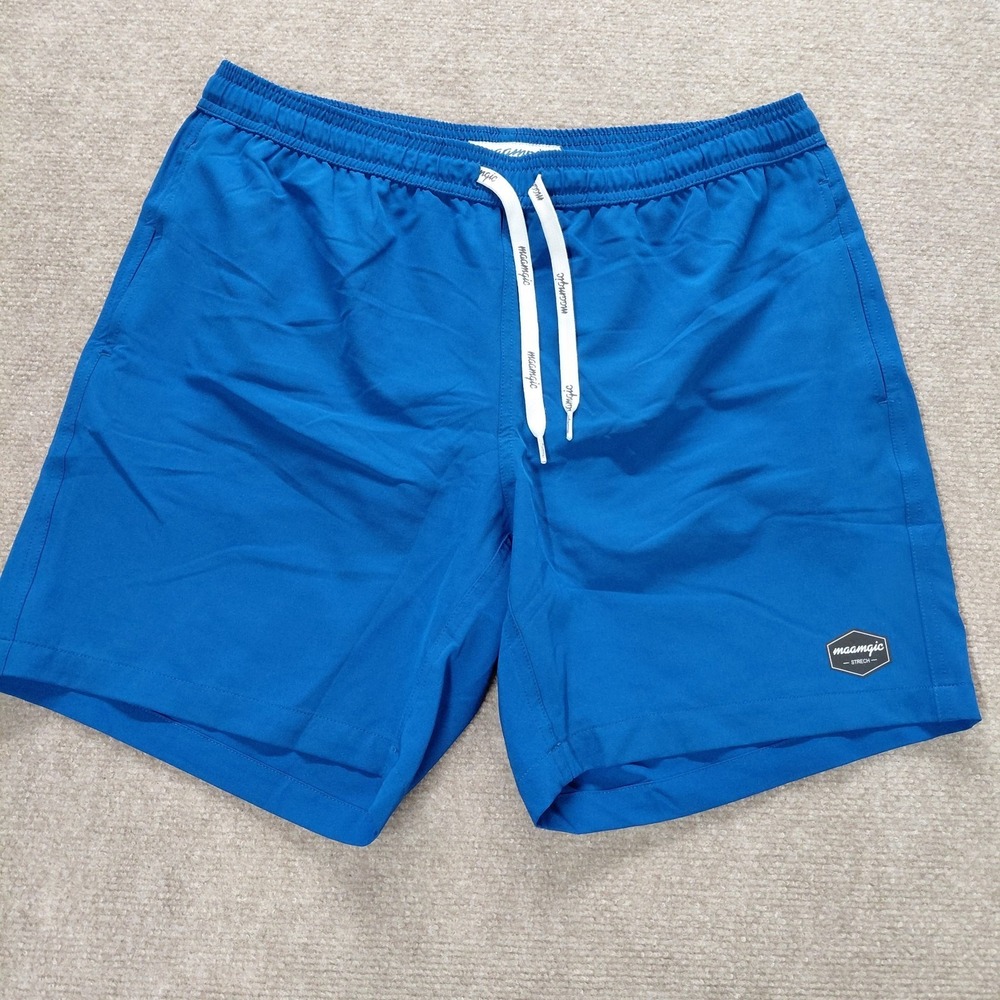 Maamgic Swim Trunks Mens LARGE Royal Blue Swimwear Bathing Suit Lined Stretch